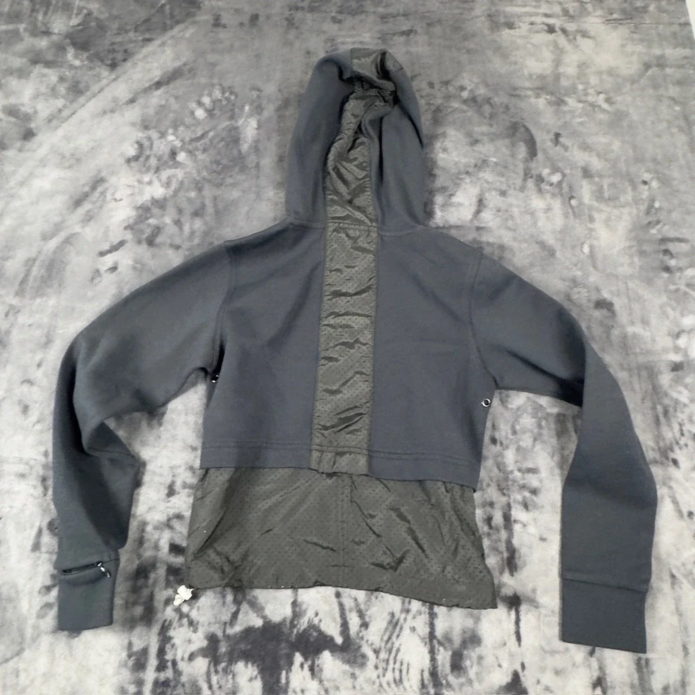 Nike Hoodie Womens XS Black Mesh Mix Media Pullover Sweatshirt 2546